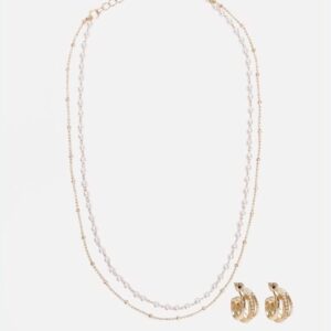 Kit Colar e Brinco Pérola Dourado